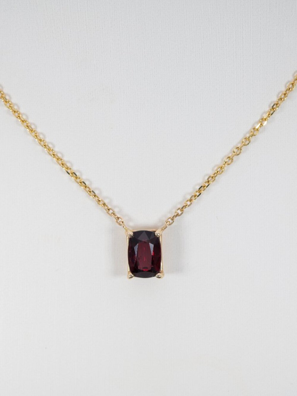 Natural Red Spinel Necklace in Solid 14K Yellow Gold - Cushion Shape 8x6mm 1.6ct
